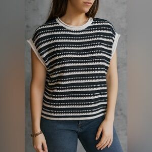 Joie Blue, White & Gold Sparkle Stripe Sweater Vest